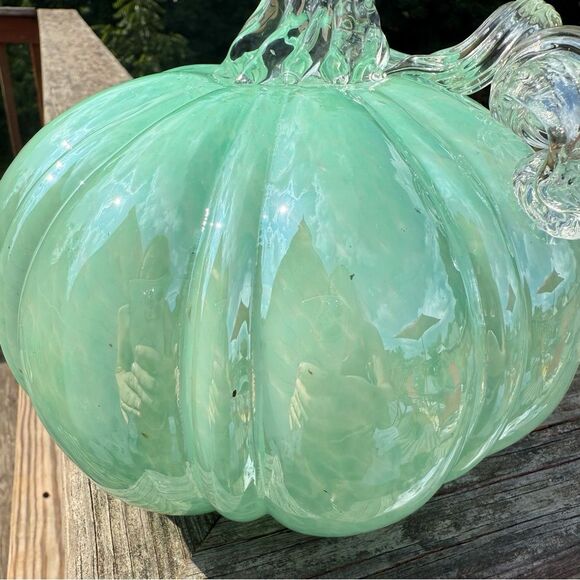NEW Christian Siriano Mint Green Handblown Glass Pumpkin Art 6” - Picture 4 of 6